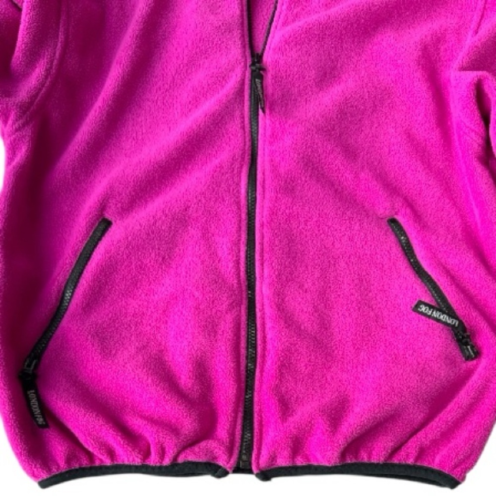 London Fog Fuchsia Fleece Jacket Black Ribbing Pockets Cinched Hem - Picture 10 of 10